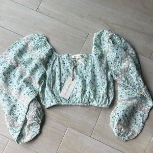 LOVESHACKFANCY ALBERTINA BALLOON SLEEVE CROP TOP